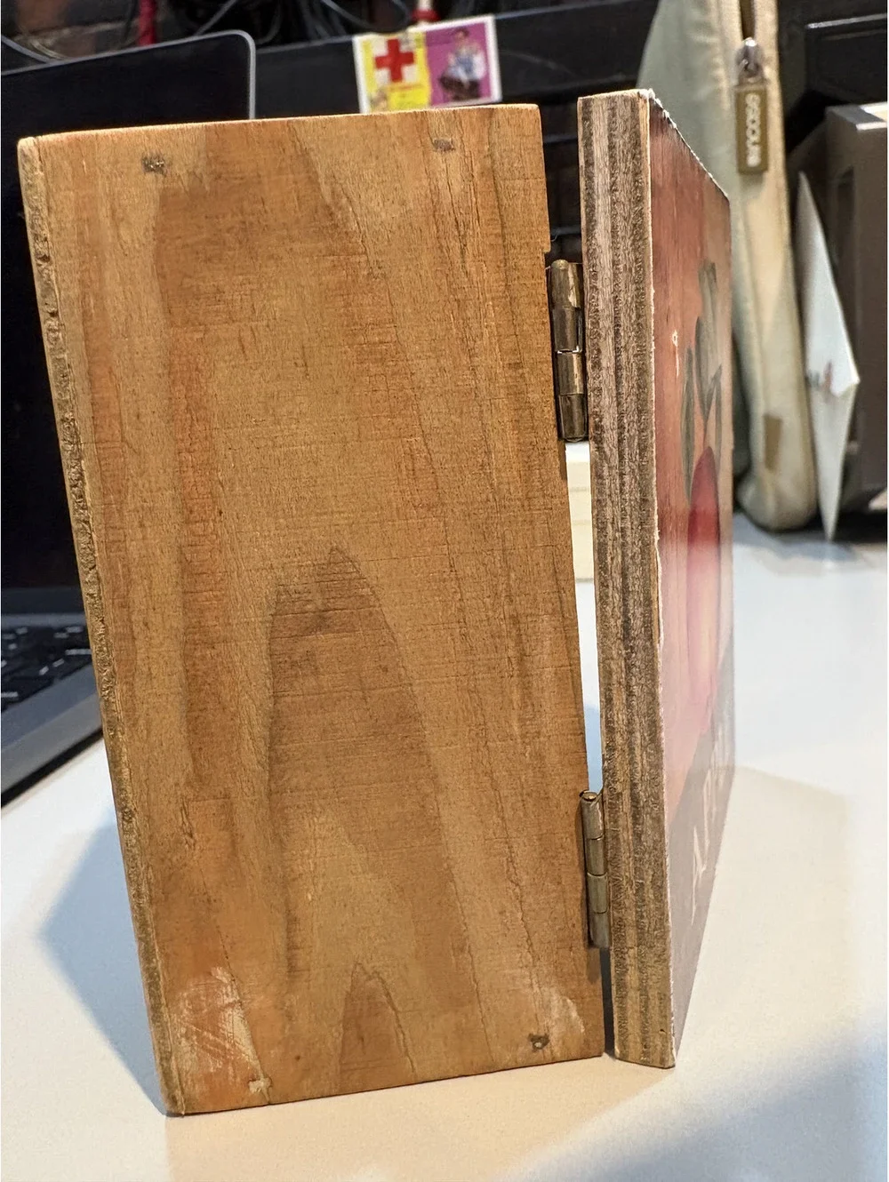 Vintage Wooden Apple Decor Box with Hinged Lid